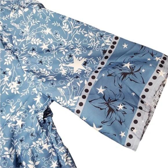 Misslook Short Sleeve Floral and Stars Midi Dress with Tassels- plus size - Picture 3 of 7